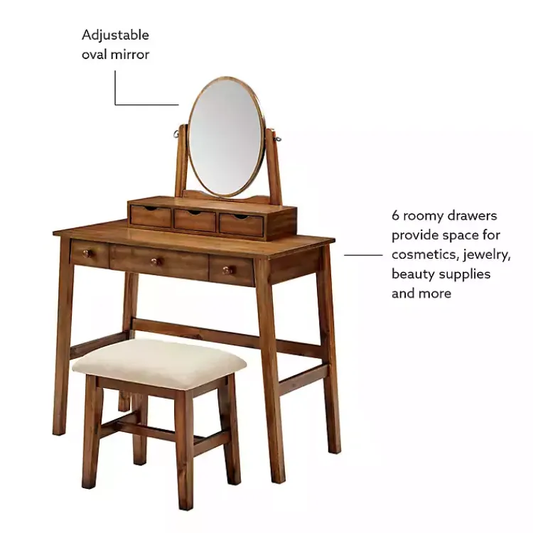 Dressers & Chests-Kirklands Home Walnut Lorna Tilting Mirror 2-pc. Vanity Set Brown