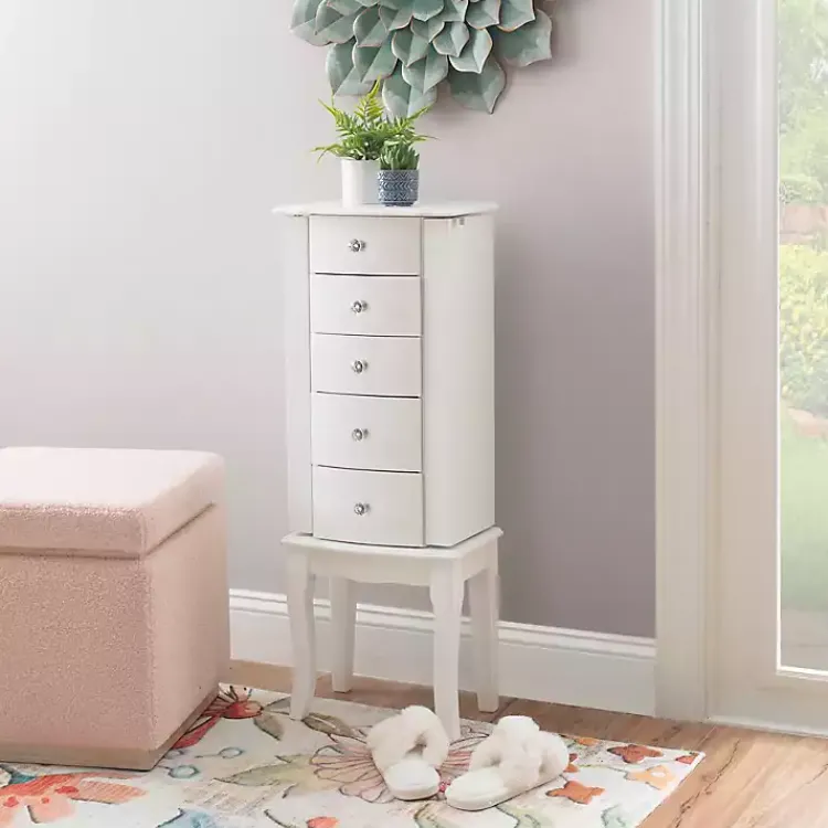 Dressers & Chests-Kirklands Home 5-Drawer Jasmine Petite Jewelry Armoire White