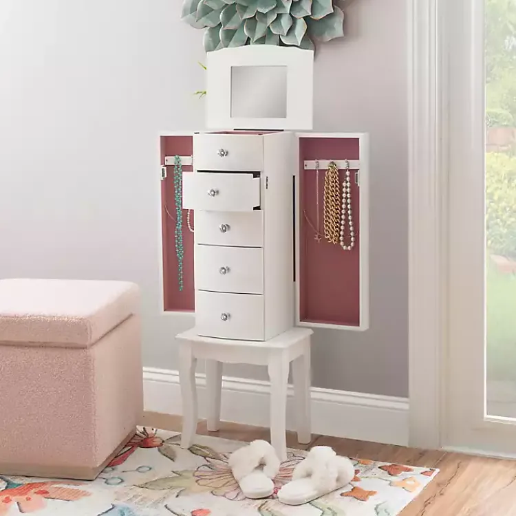 Dressers & Chests-Kirklands Home 5-Drawer Jasmine Petite Jewelry Armoire White