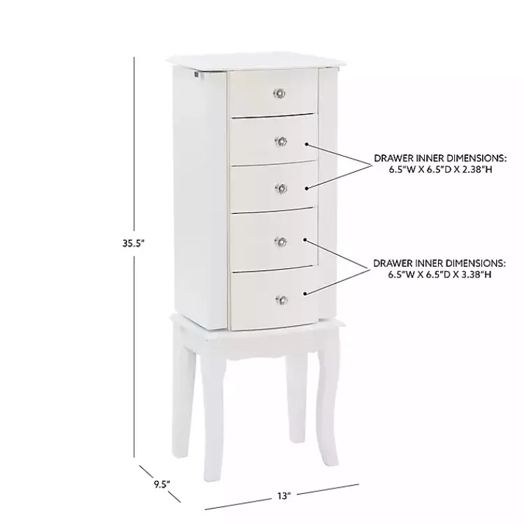 Dressers & Chests-Kirklands Home 5-Drawer Jasmine Petite Jewelry Armoire White