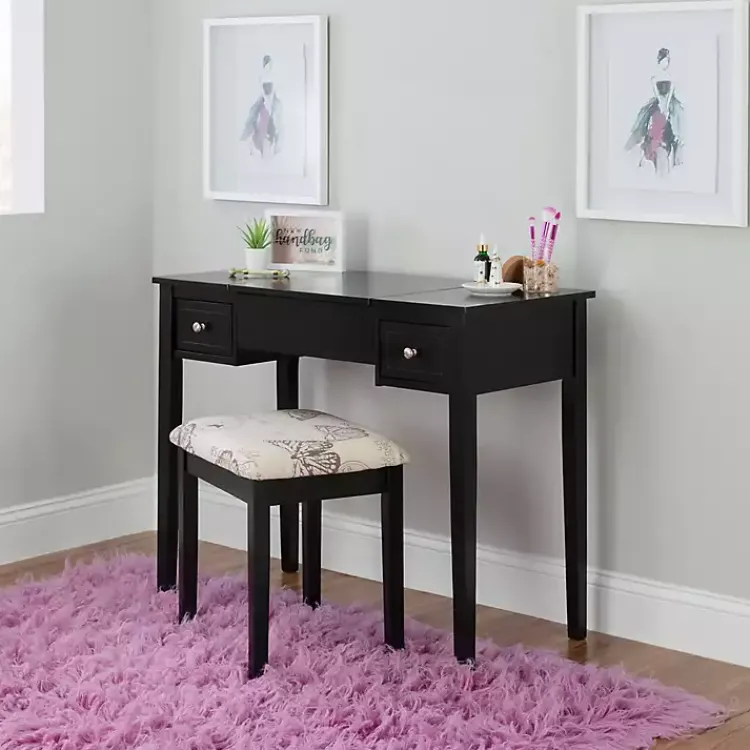 Dressers & Chests-Kirklands Home Virginia Butterfly 2-pc. Vanity Set Black