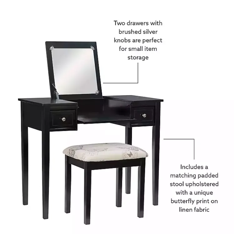 Dressers & Chests-Kirklands Home Virginia Butterfly 2-pc. Vanity Set Black