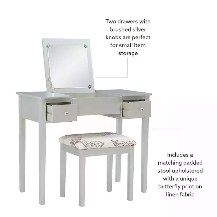 Dressers & Chests-Kirklands Home Silver Virginia Butterfly 2-pc. Vanity Set Gray