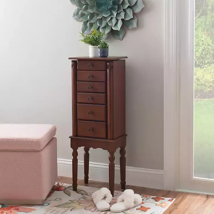 Dressers & Chests-Kirklands Home Cherry 5-Drawer Ollie Petite Jewelry Armoire Brown